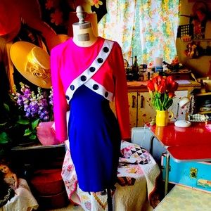 1980s color block working girl cotton dress